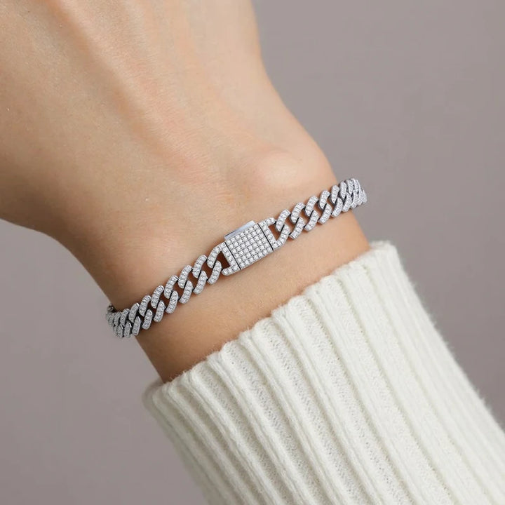 Pulsera unisex TUHE de moissanita VVS1 color D de 6 mm con cadena cubana, plata S925 para hombres, joyería de estilo hip hop