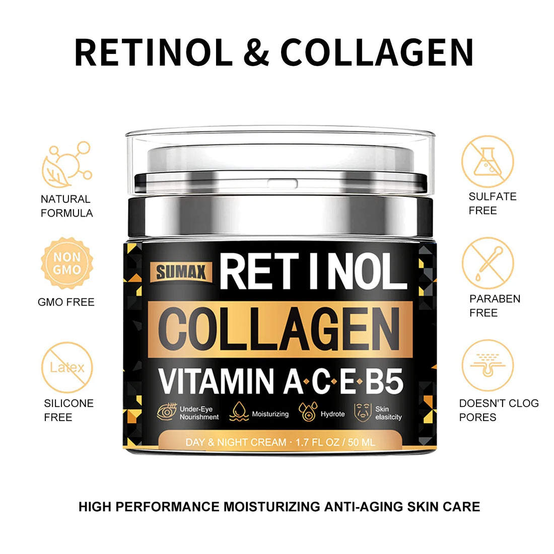Instant Retinol Wrinkle Remover Cream For Men Collagen Firming Cream Moisturizer Whitening Vitamin C Brighten Skin Products 50ML