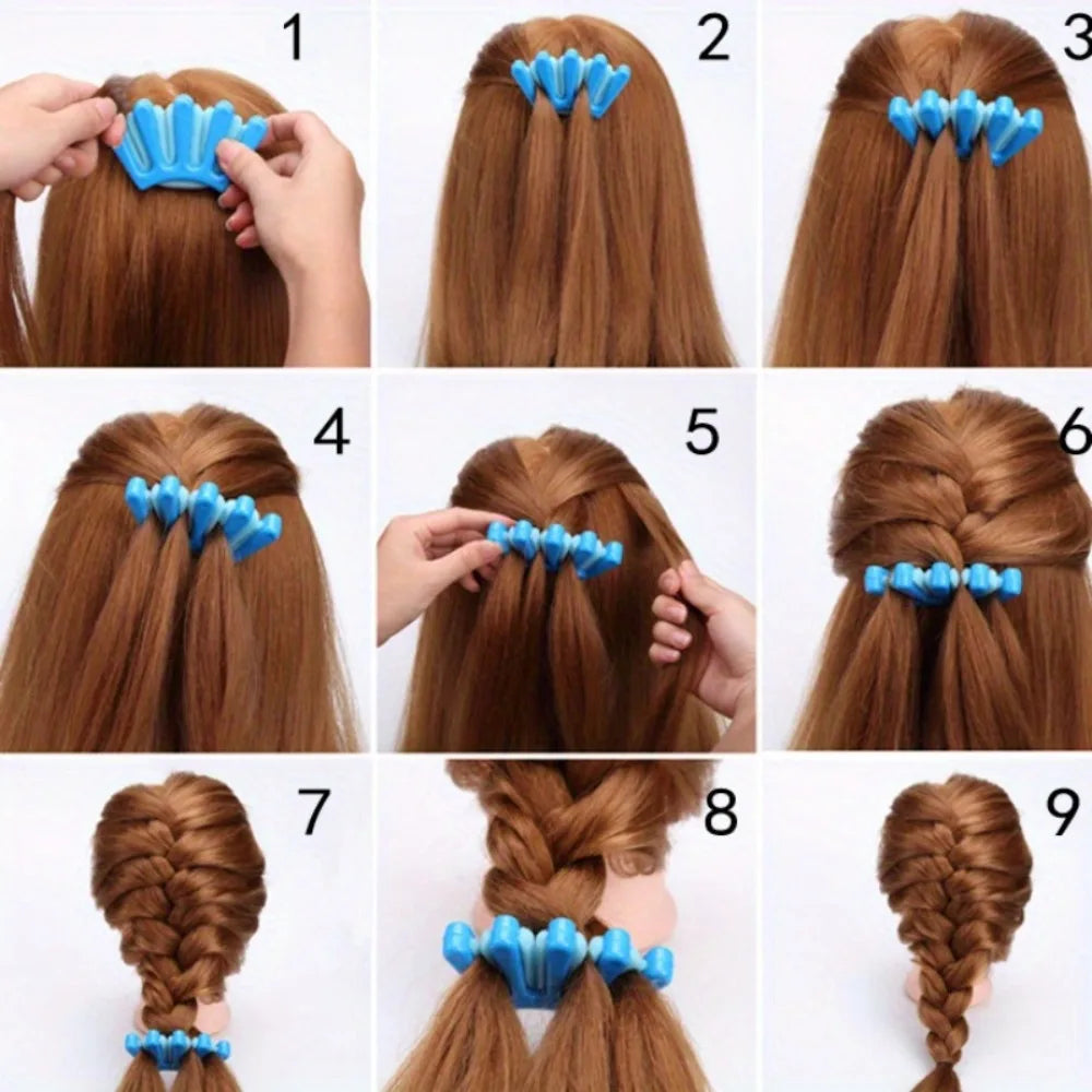5-Finger Sponge Hair Braiding Tool, DIY Wave Curly Twist Styling Kit, Manual Hair Weaver Crimper for Women Girls Party Travel