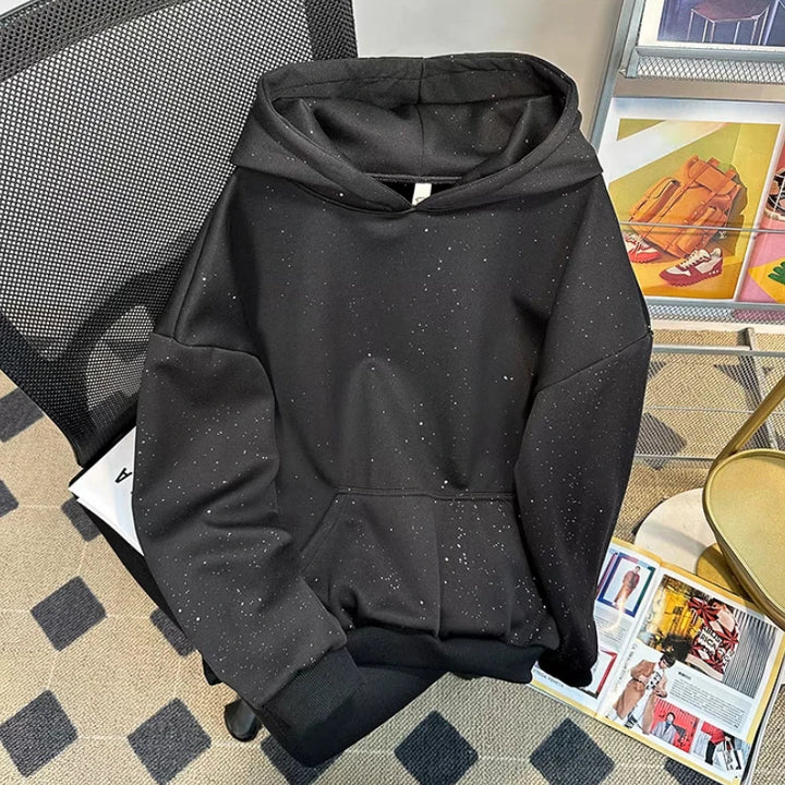 Shiny Male Hoodie 90s Vintage Novelty and Harajuku Fashion Y2k High Quality Korean Style Overfit Black Men's Hooded Sweatshirt