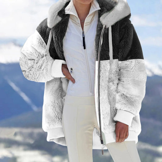 2025 Women Autumn Winter Jacket Female Coat Causal Soft Hooded Fleece Plush Warm Outdoor Overcoat Faux Fur Fluffy Zipper Top