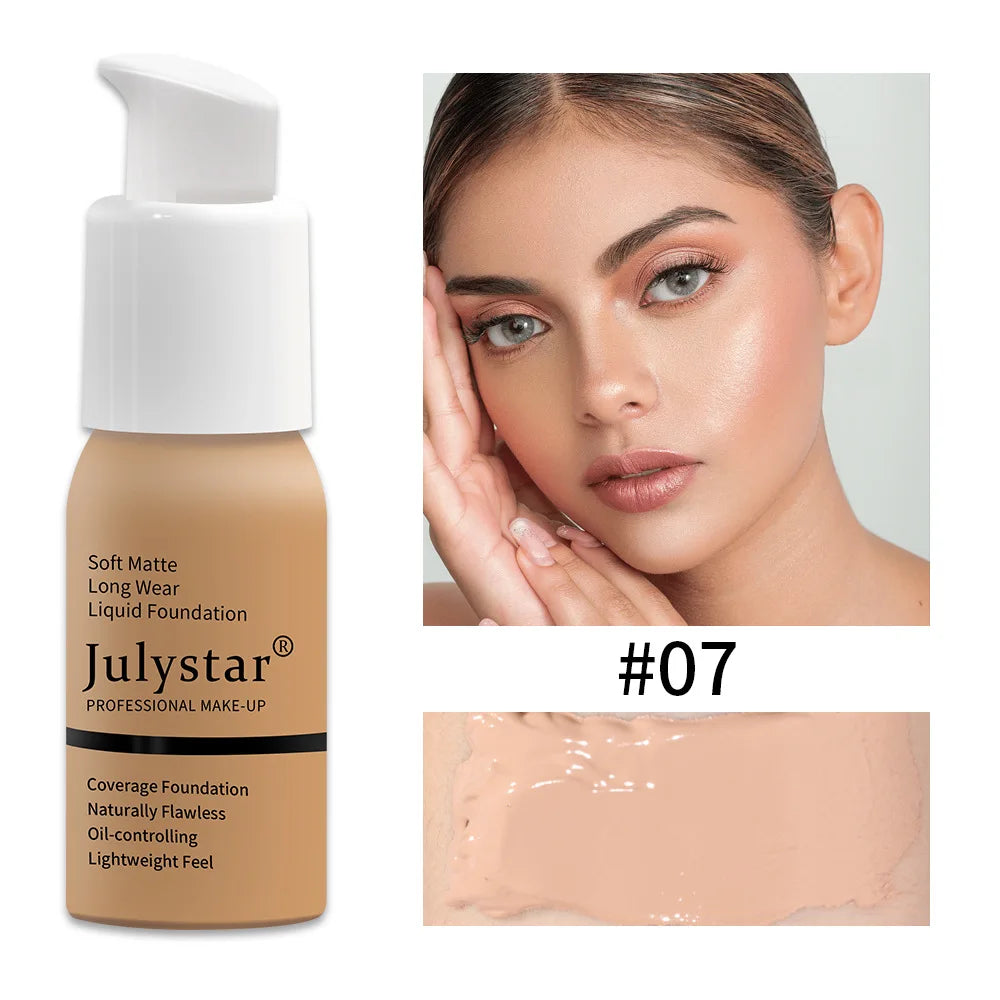 10 Colors Matte Liquid Foundation, Waterproof Long‑lasting Lightweight Oil Control Concealer Facial Base Makeup