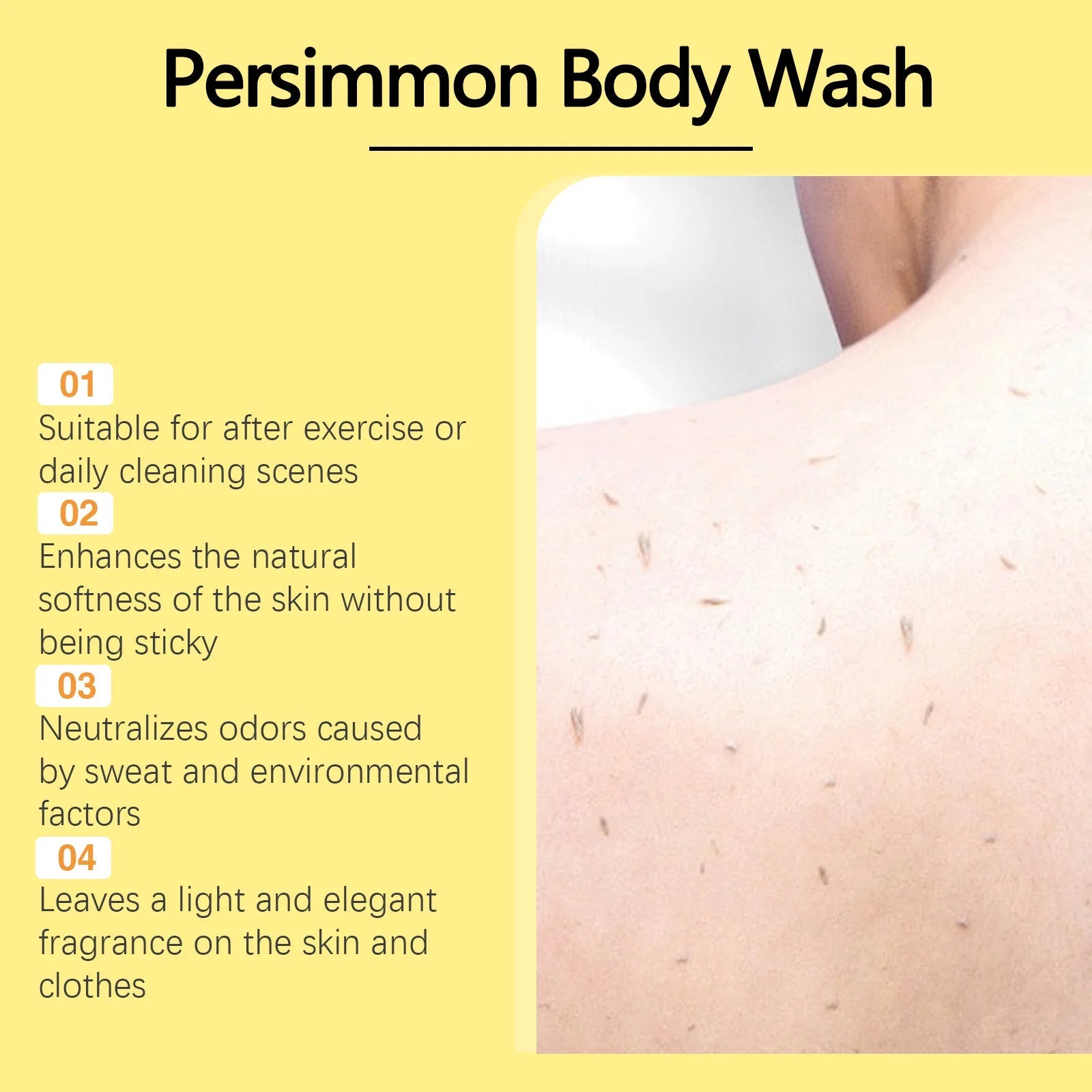 OceAura Persimmon Body Wash Moisturizing Skin Cleaning Smooth Soft Body Odor Remover Bath Products Exfoliating Shower Gel 100ml Halalzen