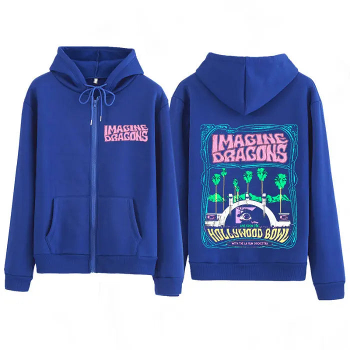 Imagine Dragons Band Loom World Tour 2025 Harajuku Zipper Sweatshirt Men's Long-sleeved Fashion Hoodie Casual Zipper Tracksuit