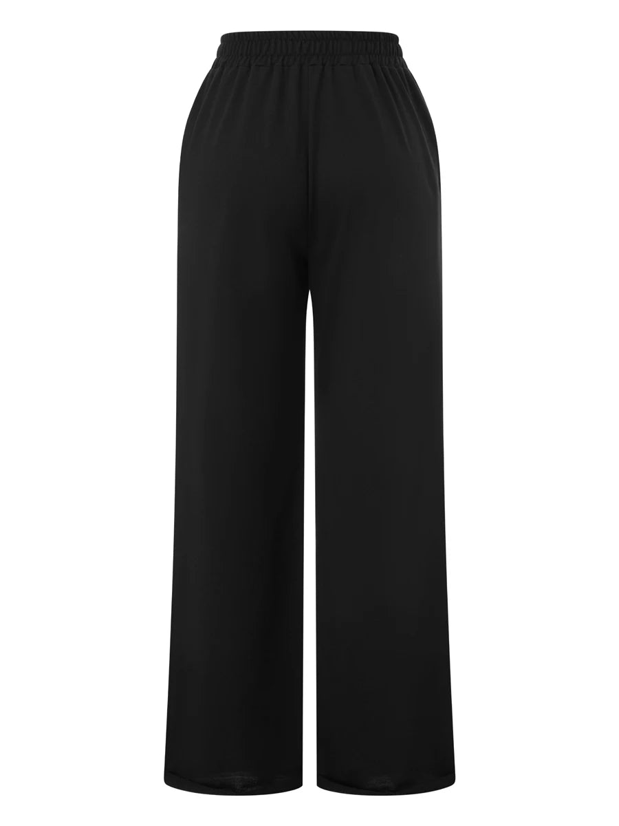 Women s High Waist Wide-Leg Pants in Solid Color Elastic Waistband Loose Fit Casual Fall Sweatpants with Straight Bottoms