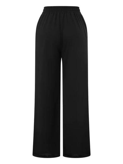 Women s High Waist Wide-Leg Pants in Solid Color Elastic Waistband Loose Fit Casual Fall Sweatpants with Straight Bottoms