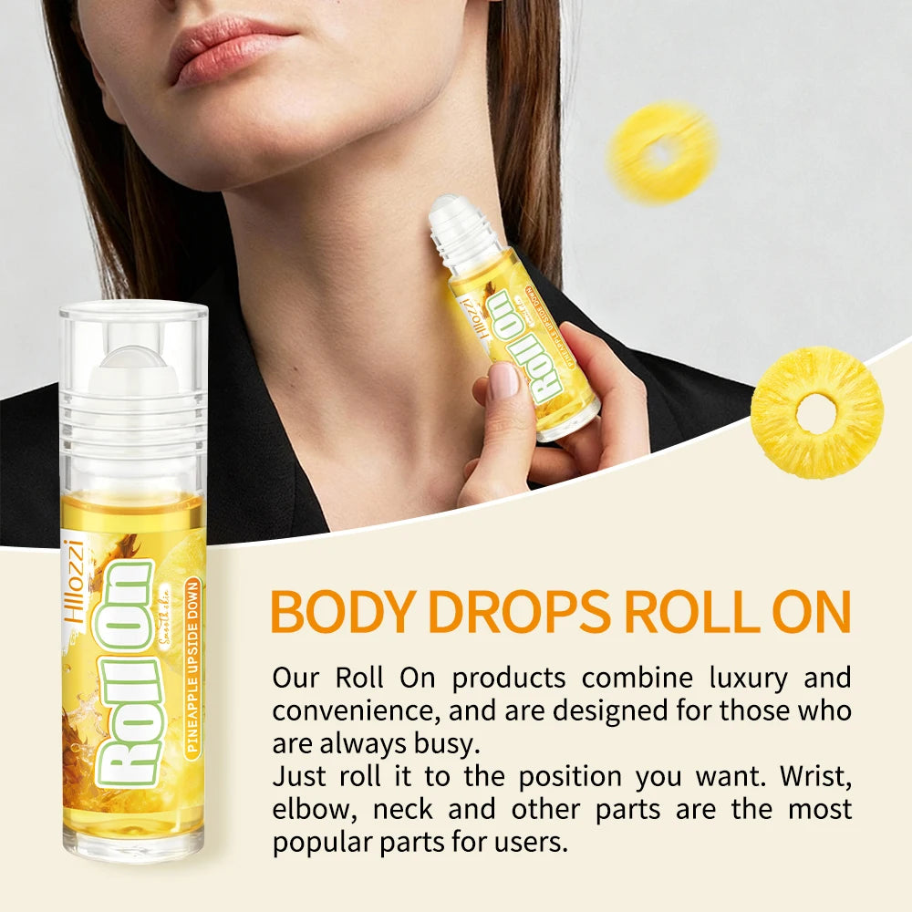 The pineapple body oil and glaze set includes a free rollerball applicator for long-lasting hydration, moisturizing,
