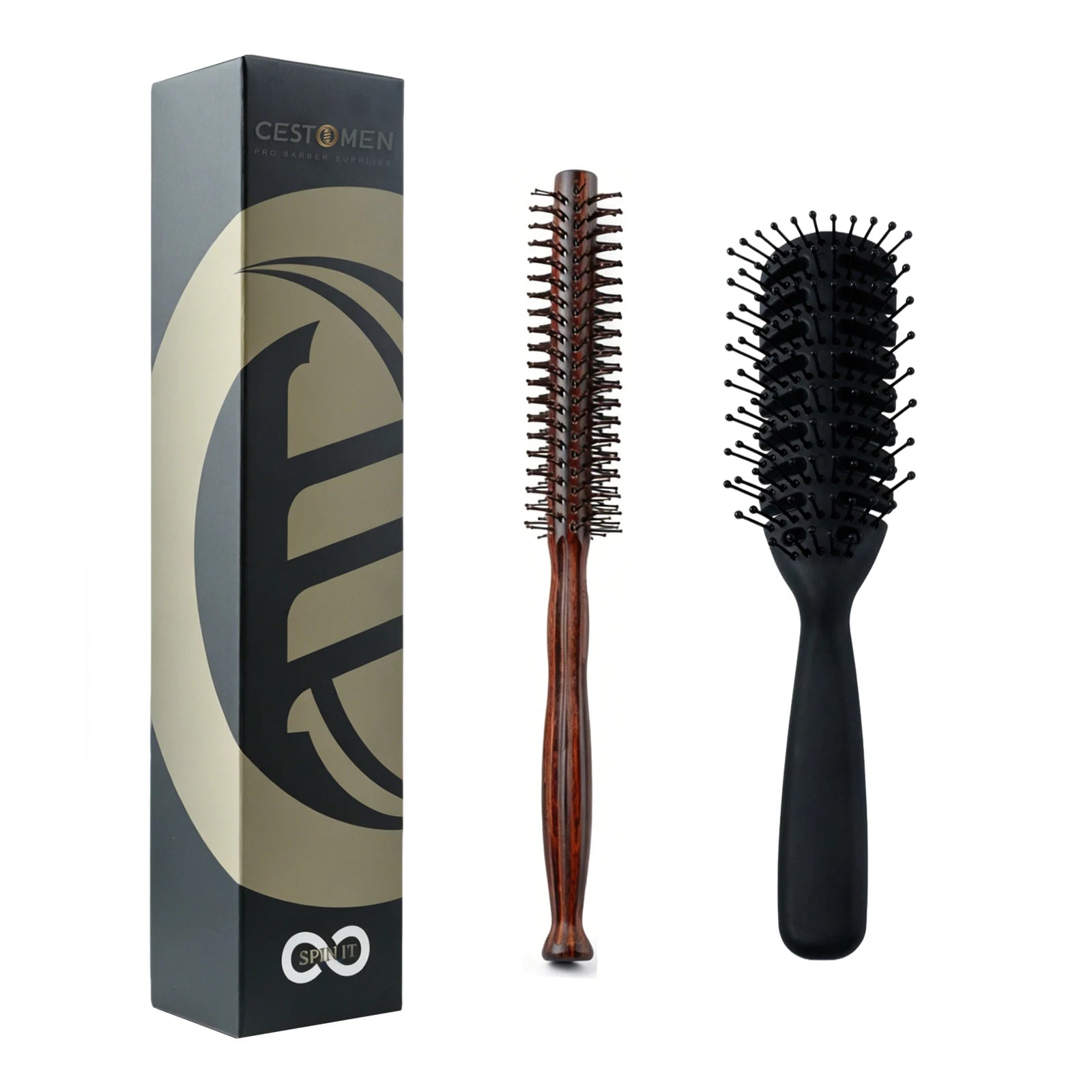 2Pcs Professional Salon Hair Styling Brush Wooden Round Brush Set Vent Brush Detangling Volumizing Hair Brush Barber Home Use