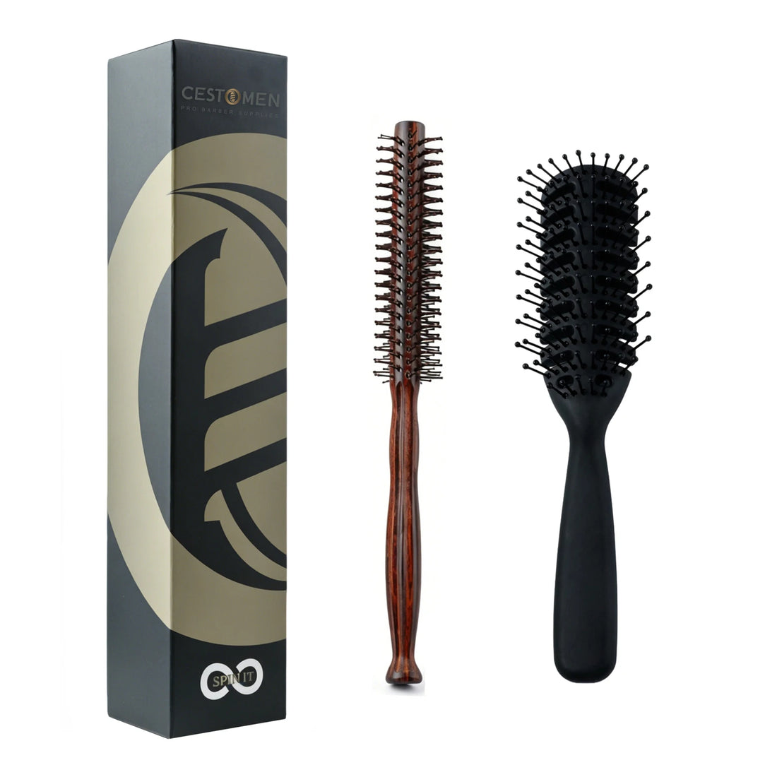 2Pcs Professional Salon Hair Styling Brush Wooden Round Brush Set Vent Brush Detangling Volumizing Hair Brush Barber Home Use