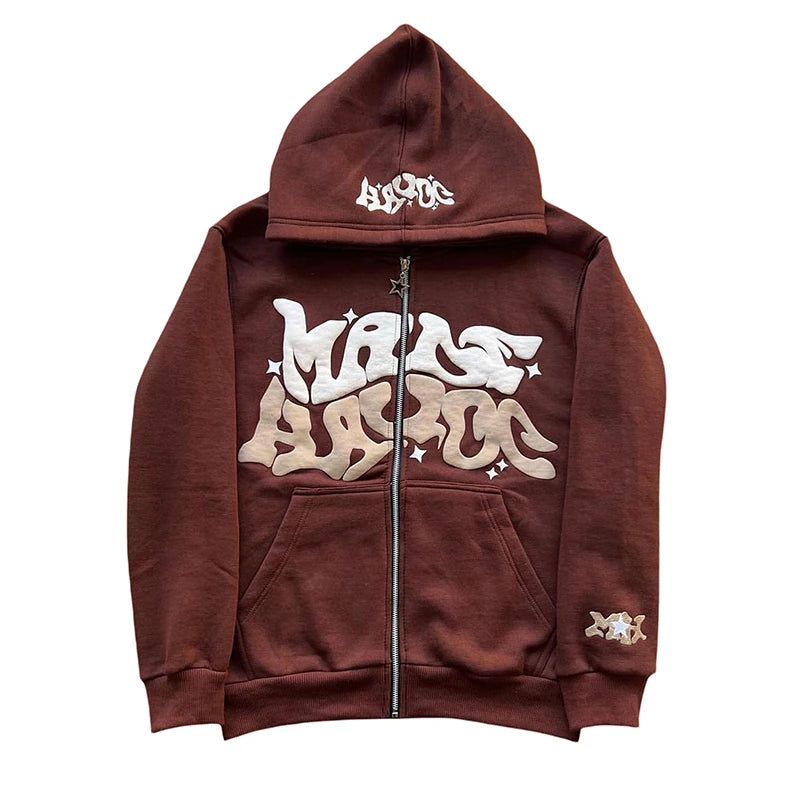 Men Women Hoodie Long Sleeve Letters Print Zipper Closure Sweatshirt Jacket with Pockets