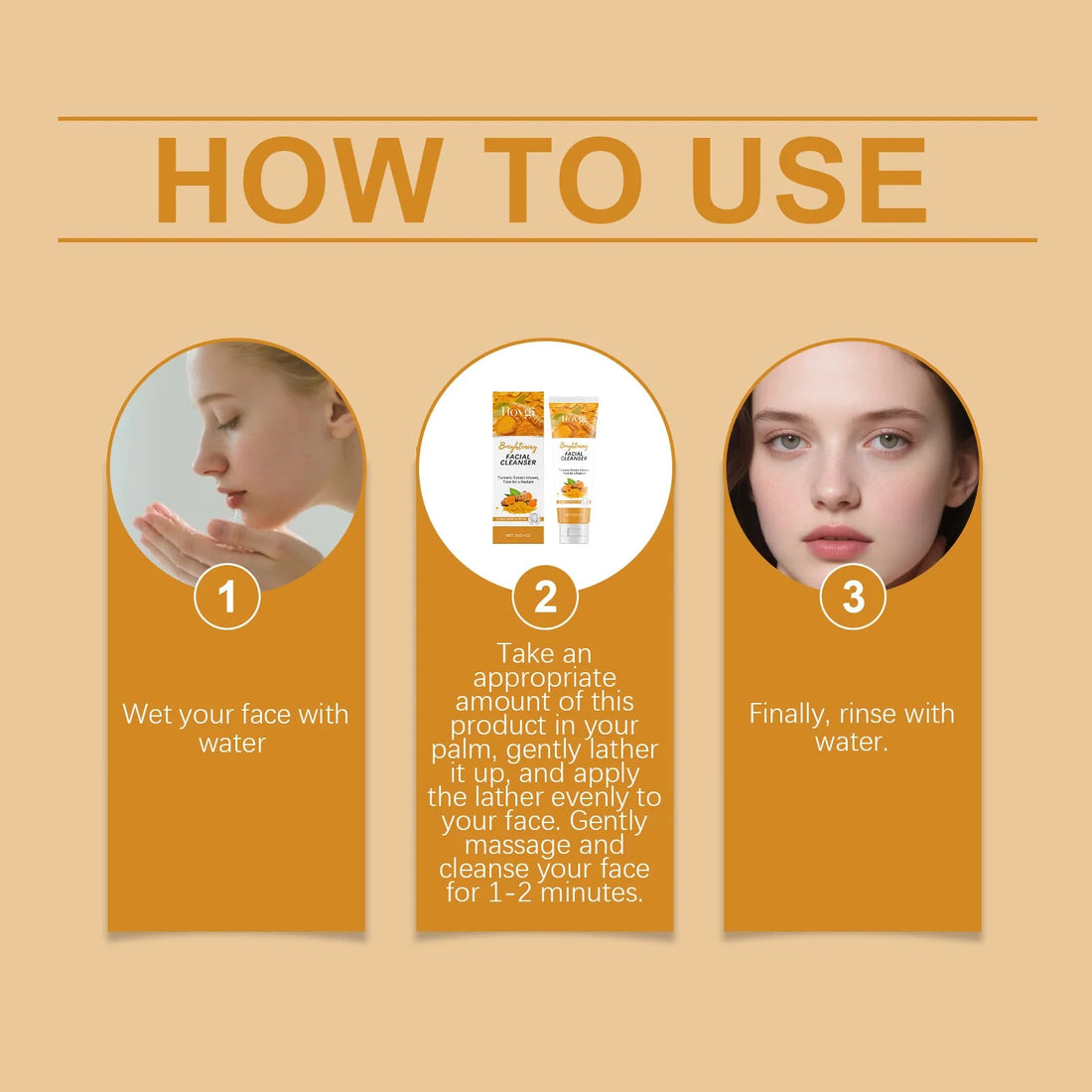 Turmeric Cleanser Moisturize Facial Brightening Skin Tone Daily Face Wash Foam Skincare Deep Clean Blackhead Removal Oil Control Halalzen