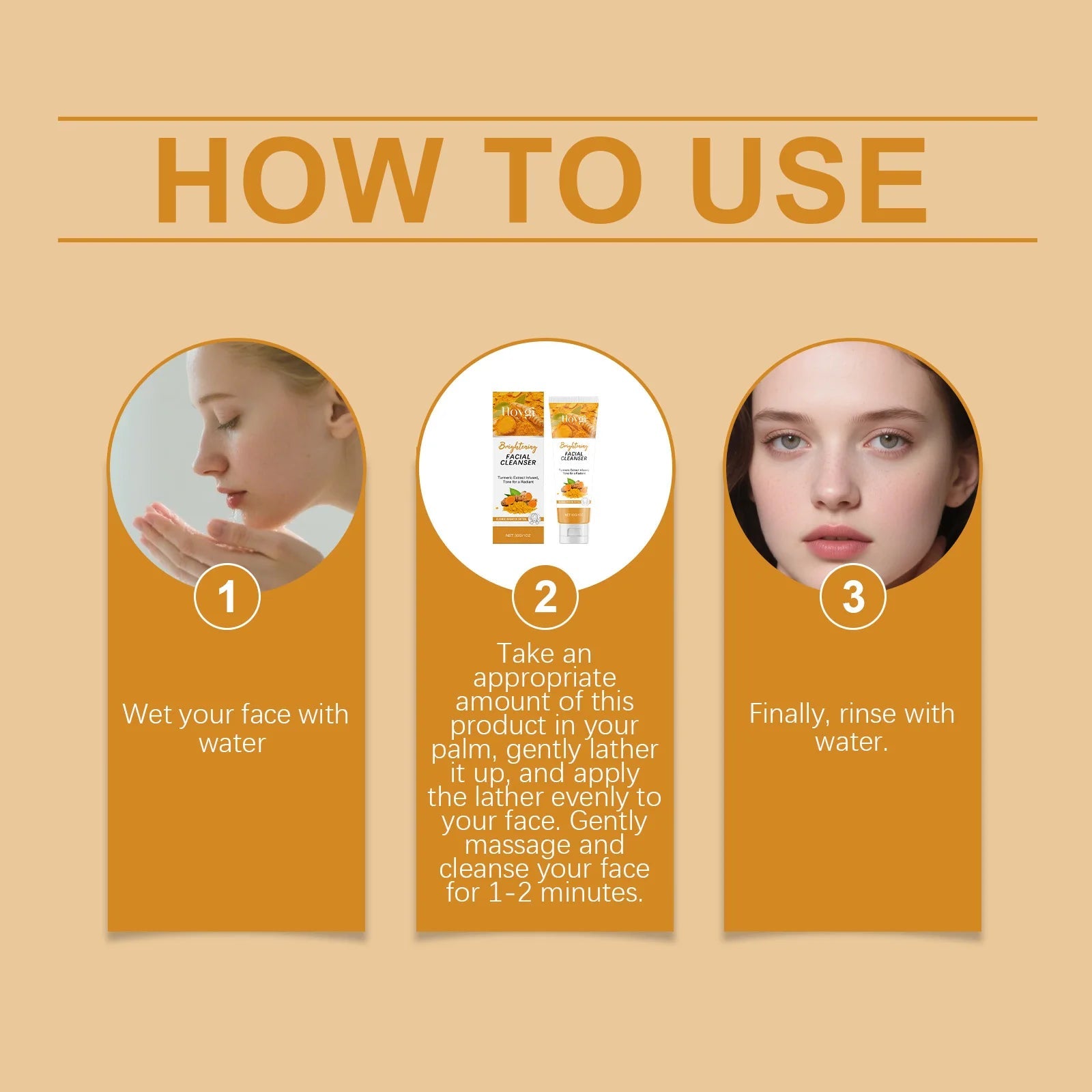 Turmeric Cleanser Moisturize Facial Brightening Skin Tone Daily Face Wash Foam Skincare Deep Clean Blackhead Removal Oil Control Halalzen
