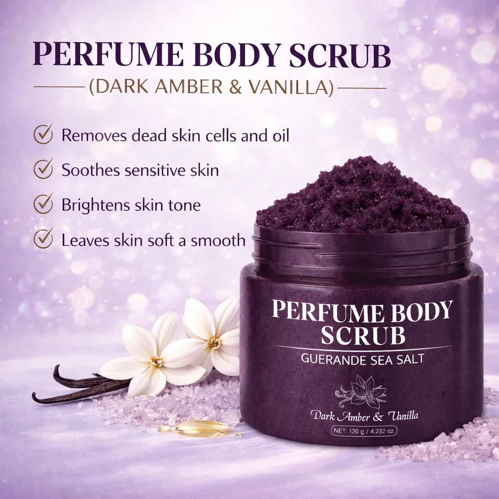 120g Sea Salt Perfume Exfoliating Body Scrub for Smooth Skin Body, Brighten Skin Tone,Amber & Vanilla Scent, Coral Rose Scent