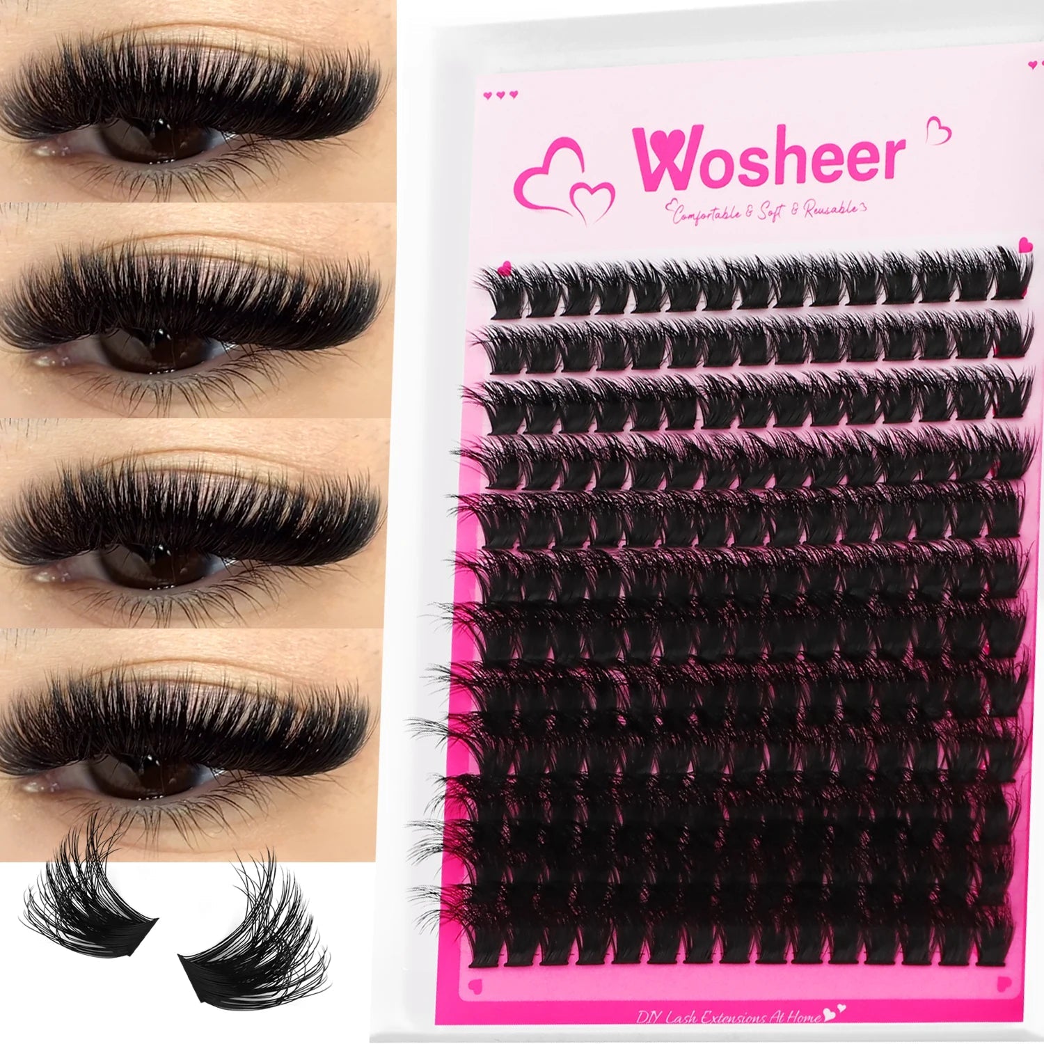 WOSHEER Lashes Clusters Cat Eyelashes Wispy Individual Lashes Extensions Volume Thick Clusters Lashes DIY At Home Halalzen