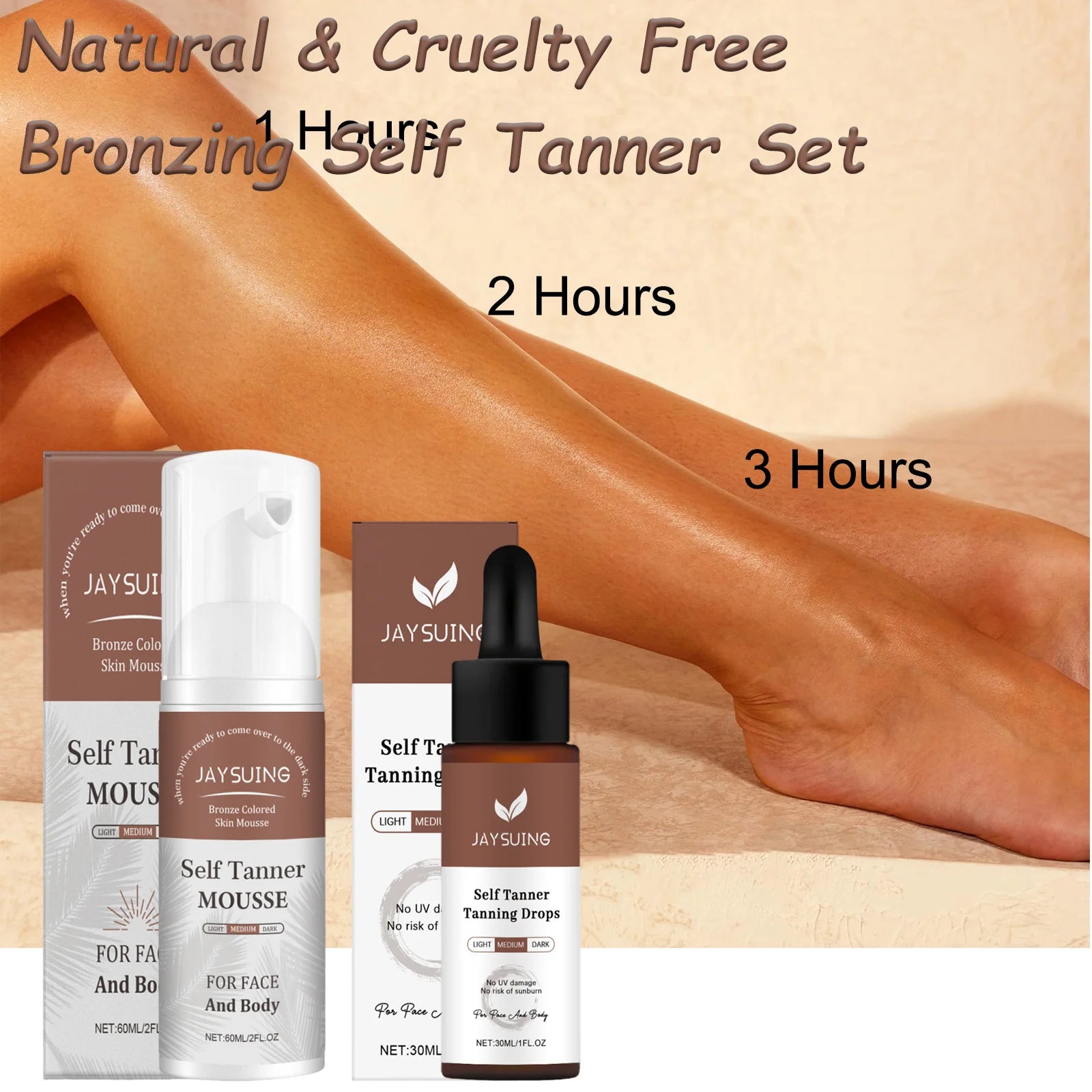 1~3h Self Tan Express Mousse Fast Acting Fake Tan Develops for Dark Fake Tan Face Body Fast-Absorbing Moisturizing Tan Boosting