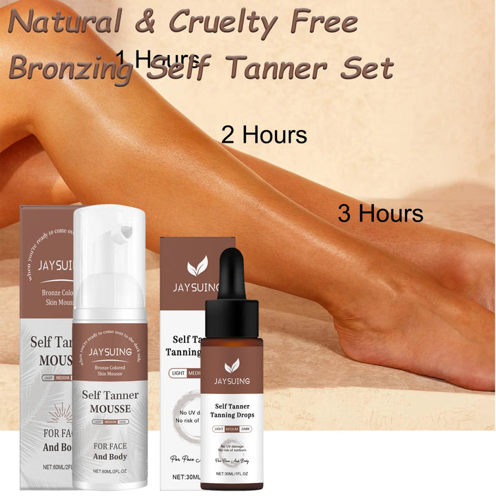 1~3h Self Tan Express Mousse Fast Acting Fake Tan Develops for Dark Fake Tan Face Body Fast-Absorbing Moisturizing Tan Boosting