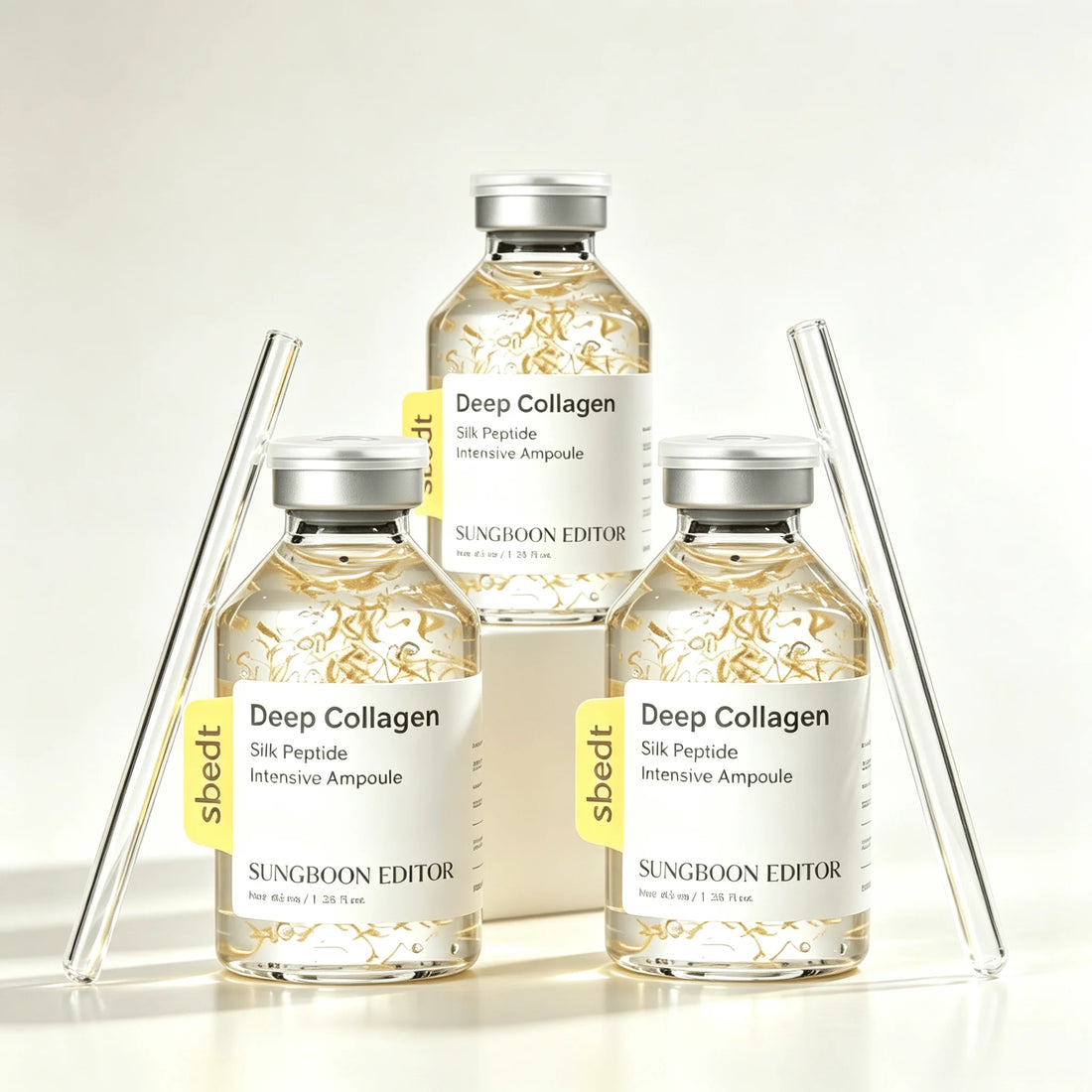 3pcs SUNGBOON EDITOR Glow Intensive Silk Peptide Ampoule, Copper Peptides Serum for Face with Collagen & Multi Peptides, Hydrating Korean Skincare Facial Serum for Smooth-Looking Skin, 1.35 fl oz