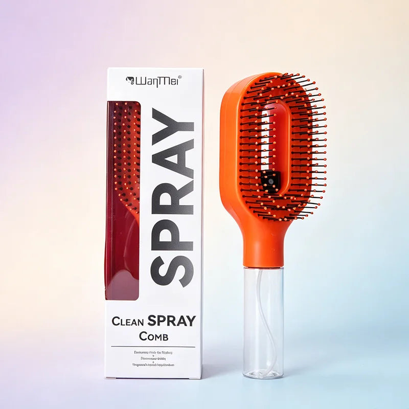 2 in 1 Built-in Spray Detangling Hair Brush Anti Static Reduce Frizz Even Mist Moisturizing Massage Comb Travel Styling Tool