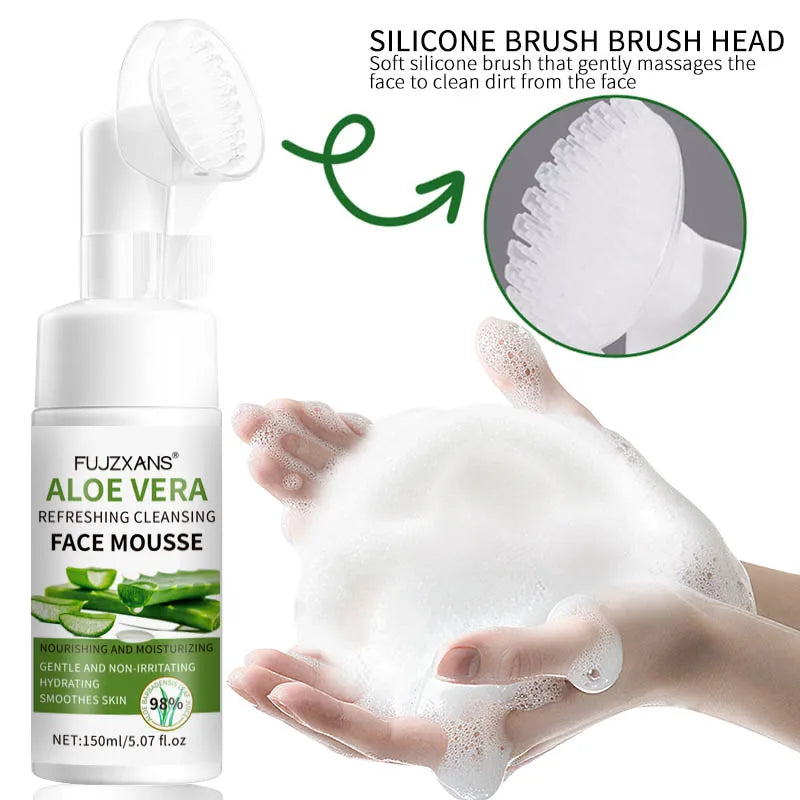 150ml Aloe Vera Cleanser Face Mousse Wash Refreshing Hydrating And Water-locking Deep Cleansing For Facial Skin Beauty Skincare Halalzen