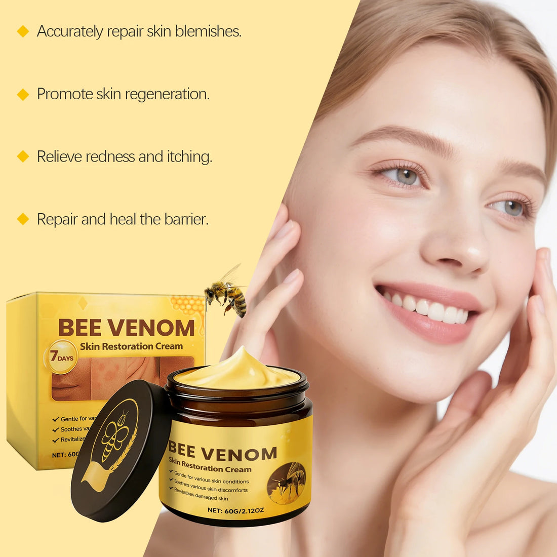 Bee Venom Skin Restoration Cream for Chicken Skin Blemish Remover Acne Removal Products Hyaluronic Acid Bee Venoms Repair Cream
