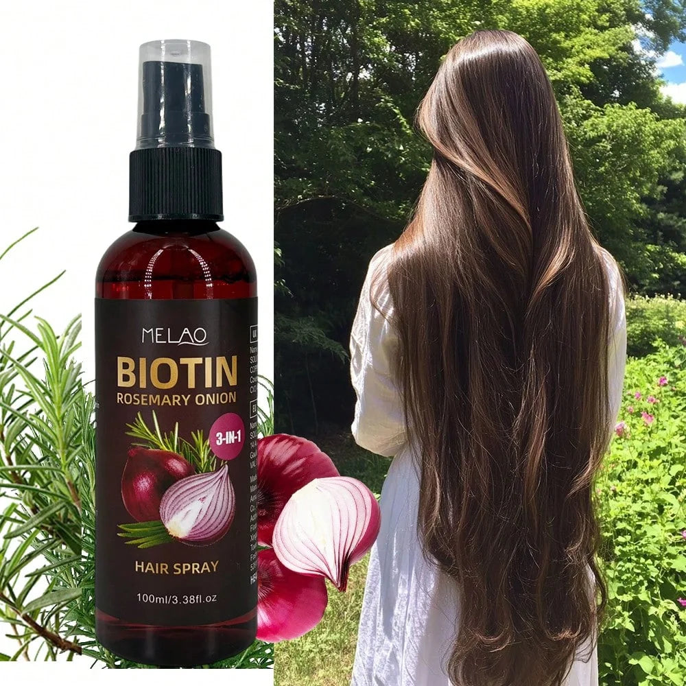 3 in 1 Biotin Rosemary Onion Hair Spray, MELAO Leave-In Conditioner & Detangler Spray, Tames Frizz, Adds Shine & Softness