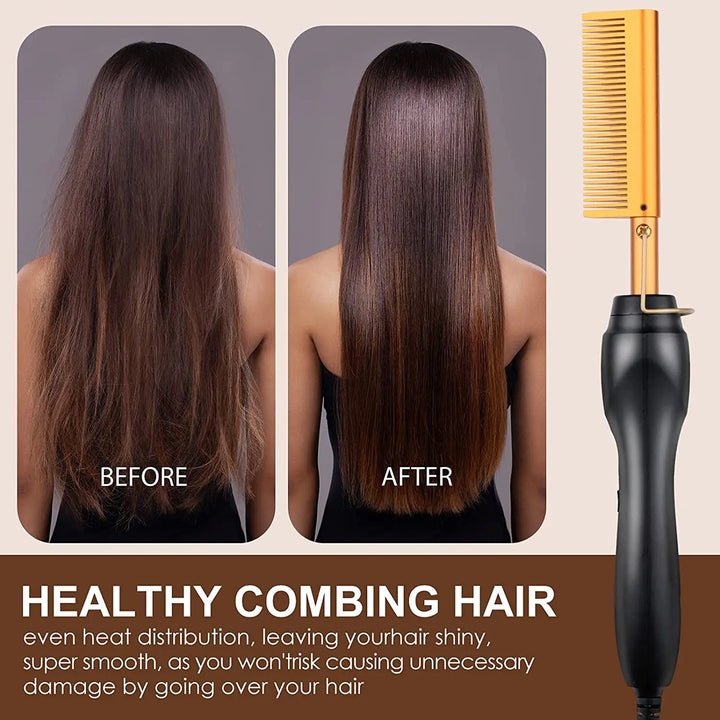 Electric Ceramic Hot Comb Hair Straightener Heat Pressing Anti-Scald Flat Iron for Wigs Beard Styling Tool