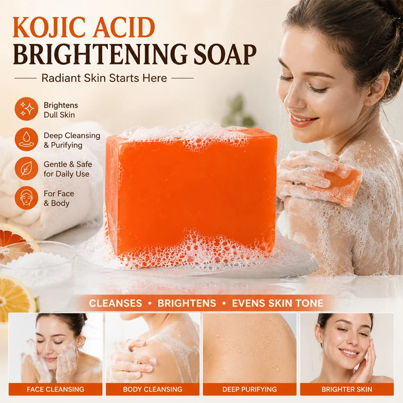 Kojic Acid Soap 6 Pack Brightening and Deep-Cleansing Purifying Face Body Bar Evens Skin Tone Smooths Moisturizes Dull Skin 65g Each