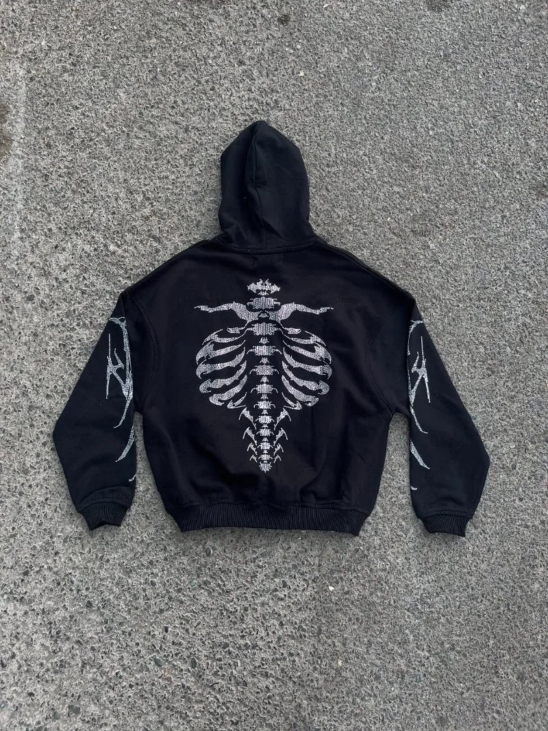 2025 Winter Trendy American Street Hip-Hop Rock Anime Printed Hoodie Men Y2k Gothic Punk Casual Loose Pullover Sweatshirt Women