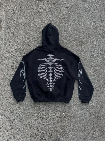 2025 Winter Trendy American Street Hip-Hop Rock Anime Printed Hoodie Men Y2k Gothic Punk Casual Loose Pullover Sweatshirt Women