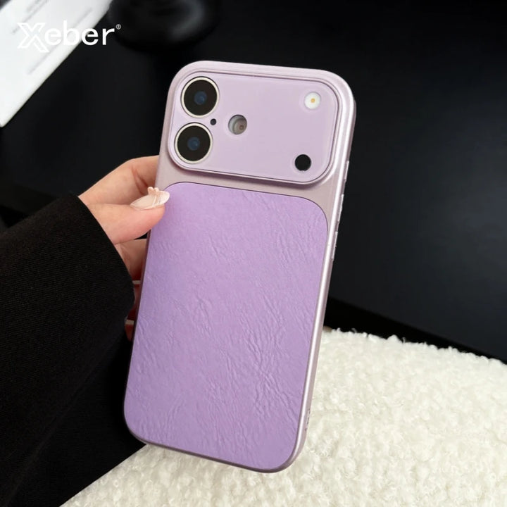 Lüks Büyük Pencereli Deri Telefon Kılıfı iPhone 17 16 15 14 13 Pro Max Lens Koruyucu Mat Darbeye Dayanıklı Kaplama Arka Kapak