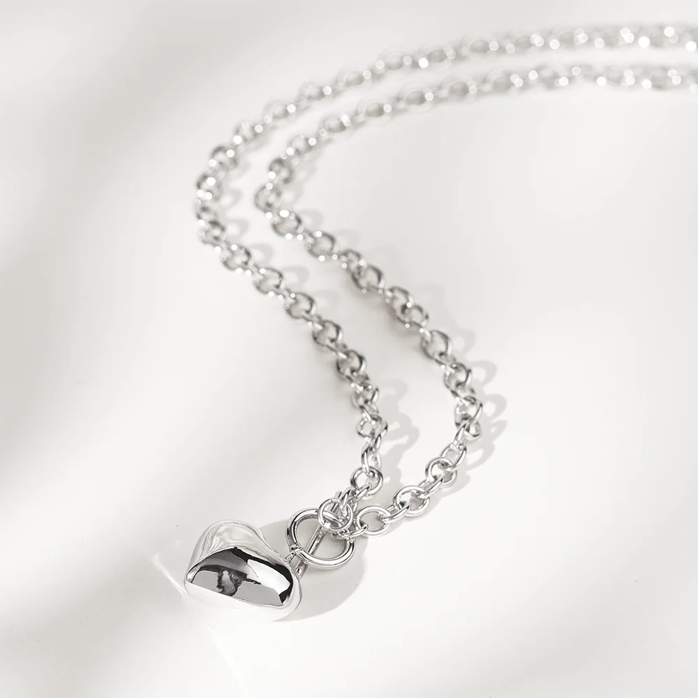 S925 Sterling Silver Elegant TO Buckle Peach Heart Love Pendant Thick Chain Necklace Women's Jewelry Party Gifts Ships from USA