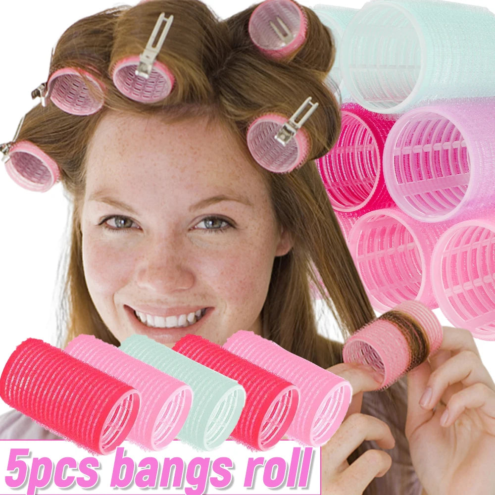 5PCS Self-Grip Hair Rollers Heatless Hair Curlers No Heat Hair Bang Volume Self-adhesive Hook Loop DIY Styling Tool Random Color
