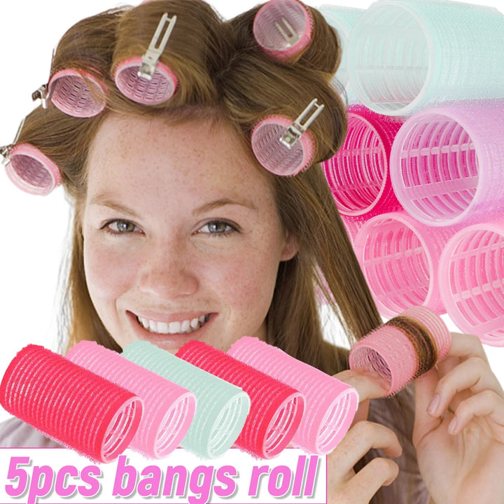 5PCS Self-Grip Hair Rollers Heatless Hair Curlers No Heat Hair Bang Volume Self-adhesive Hook Loop DIY Styling Tool Random Color