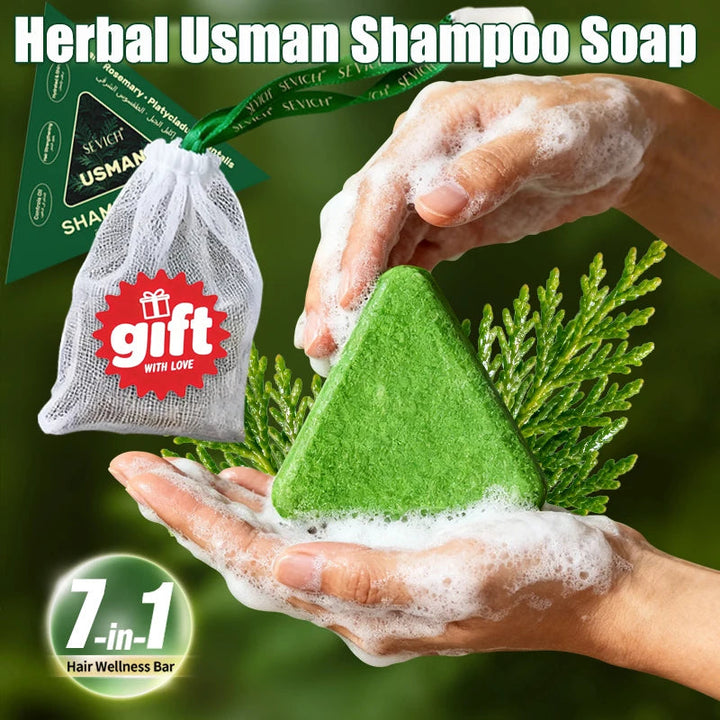 120g Usman Grass Herbal Shampoo Soap Hair Loss Treat Solid Shampoo Bar Strengthen Hair Root Oil Control Hair Growth Hair Care HALALZEN