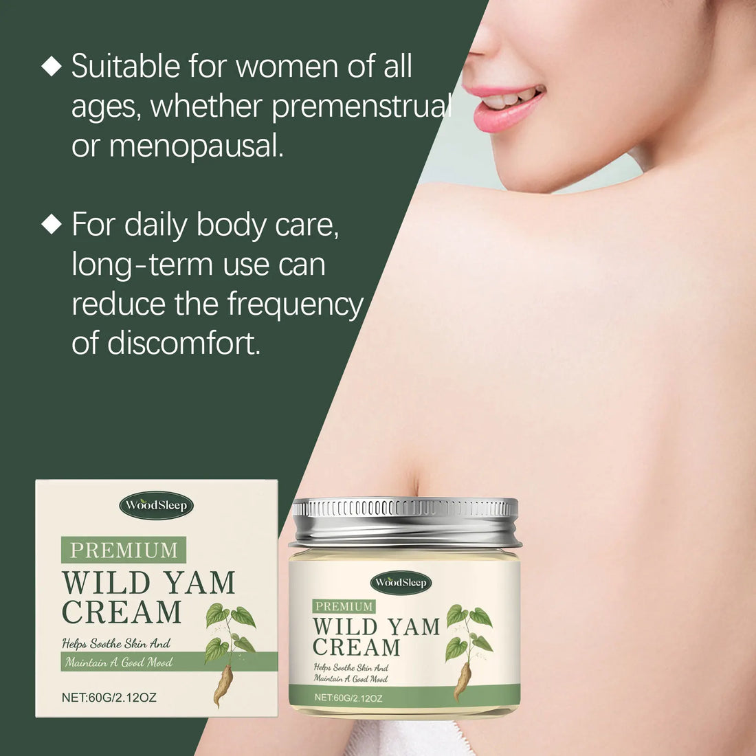 Wild Yam Body Cream for Women Relieve PMS Balanced Female Hormone Level Menopause Emotional Calming Soothing Body Massage Cream