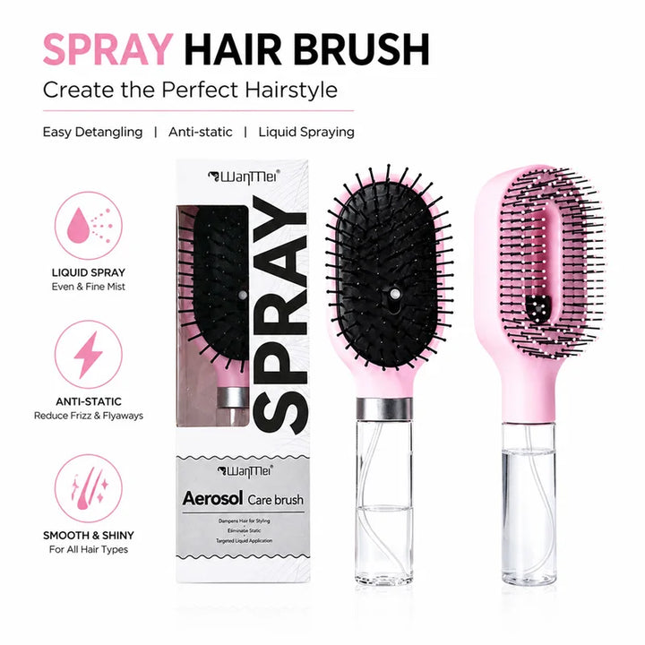 2 In 1 Spray Hair Brush Refillable Water Tank Air Cushion Comb Anti‑static Detangling Massage Hair Comb Fine Mist Spray Styling Tool For All Hair Types