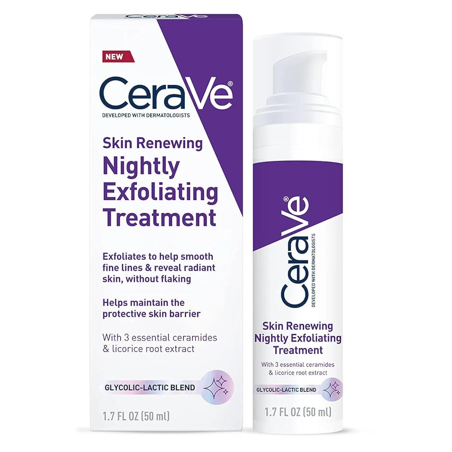 CeraVe Skin Renewing Nightly Exfoliating Treatment 50ml Glycolic Lactic Acid Serum with Ceramides for Radiant Smooth Skin Halalzen