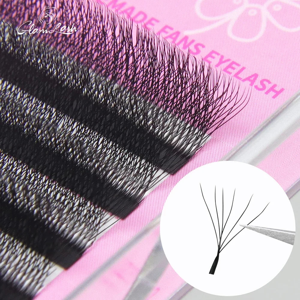 GLAMLASH 6D-W Shaped Eyelash Extension Premade Volume Fans Clover W Style Lashes False Mink Soft Easy Faning Natural Makeup Tool