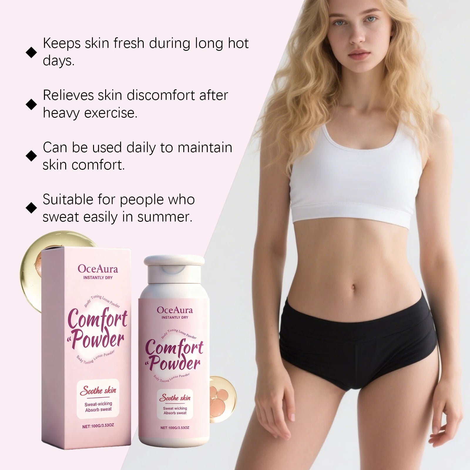 Comfort Powder All Over Body Powder Sweat Wicking Odor Resistant Chafing Prevention Talc-Free Dry Comfort for Women & Men