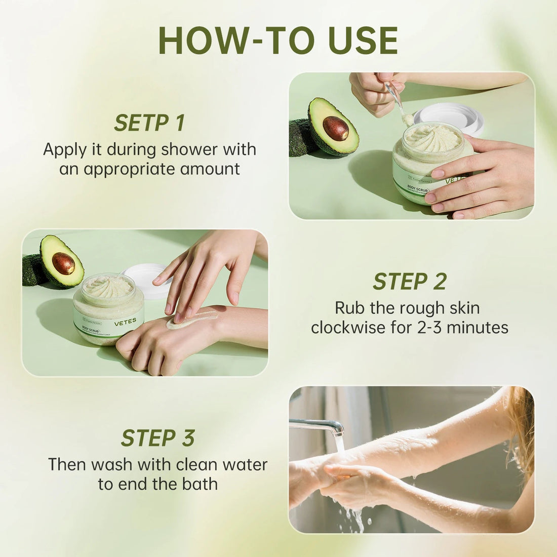 VETES Remove Dead Skin Body Scrub 250g Exfoliant Gentle No Irritation Scrub Cream Moisturizing Hydrating Deep Cleans Body Care Halalzen