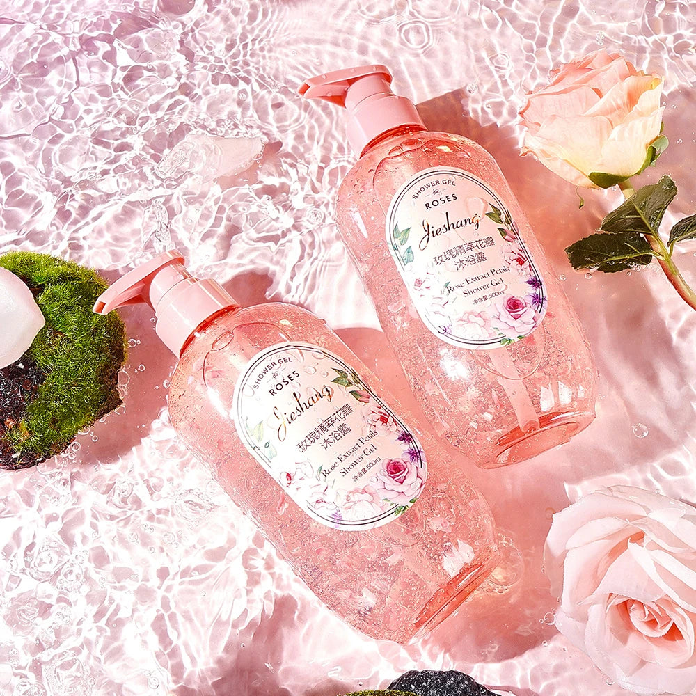 500ml Rose Extract Petal Essential Oil Shower Gel Deep Cleansing Long lasting Fragrance Moisturizing Aromatic Body Care Bath Halalzen
