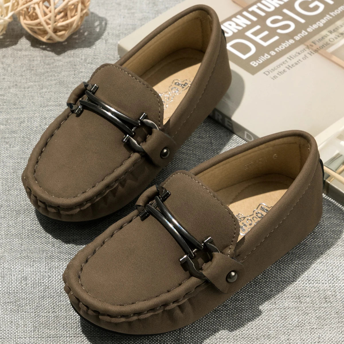 Spring Summer Kids Shoes Boy Girl Casual Shoes Breathable Brown Rubber Sole Children's Boys Girls Flat Leather Shoes Moccasins