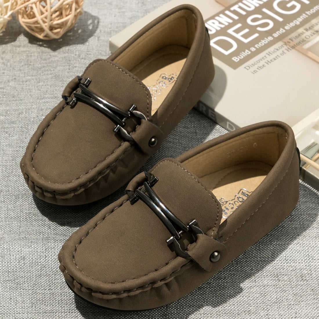 Spring Summer Kids Shoes Boy Girl Casual Shoes Breathable Brown Rubber Sole Children's Boys Girls Flat Leather Shoes Moccasins