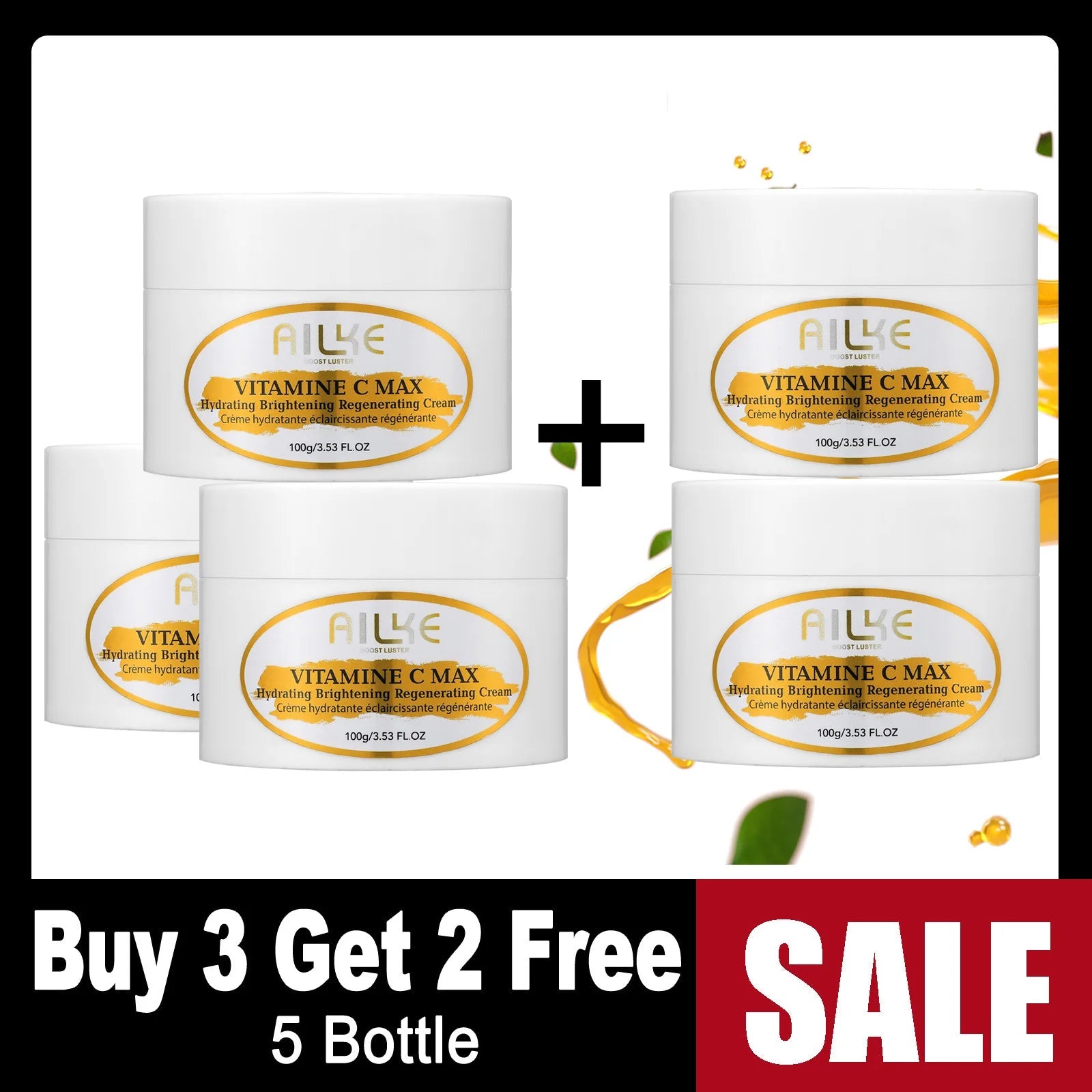 AILKE Vitamin C Skin Care, Even Skin Tone Cream, Regenerae Serum, Radiant Skin, Hydrating, Color Correction, Paraben Free Halalzen