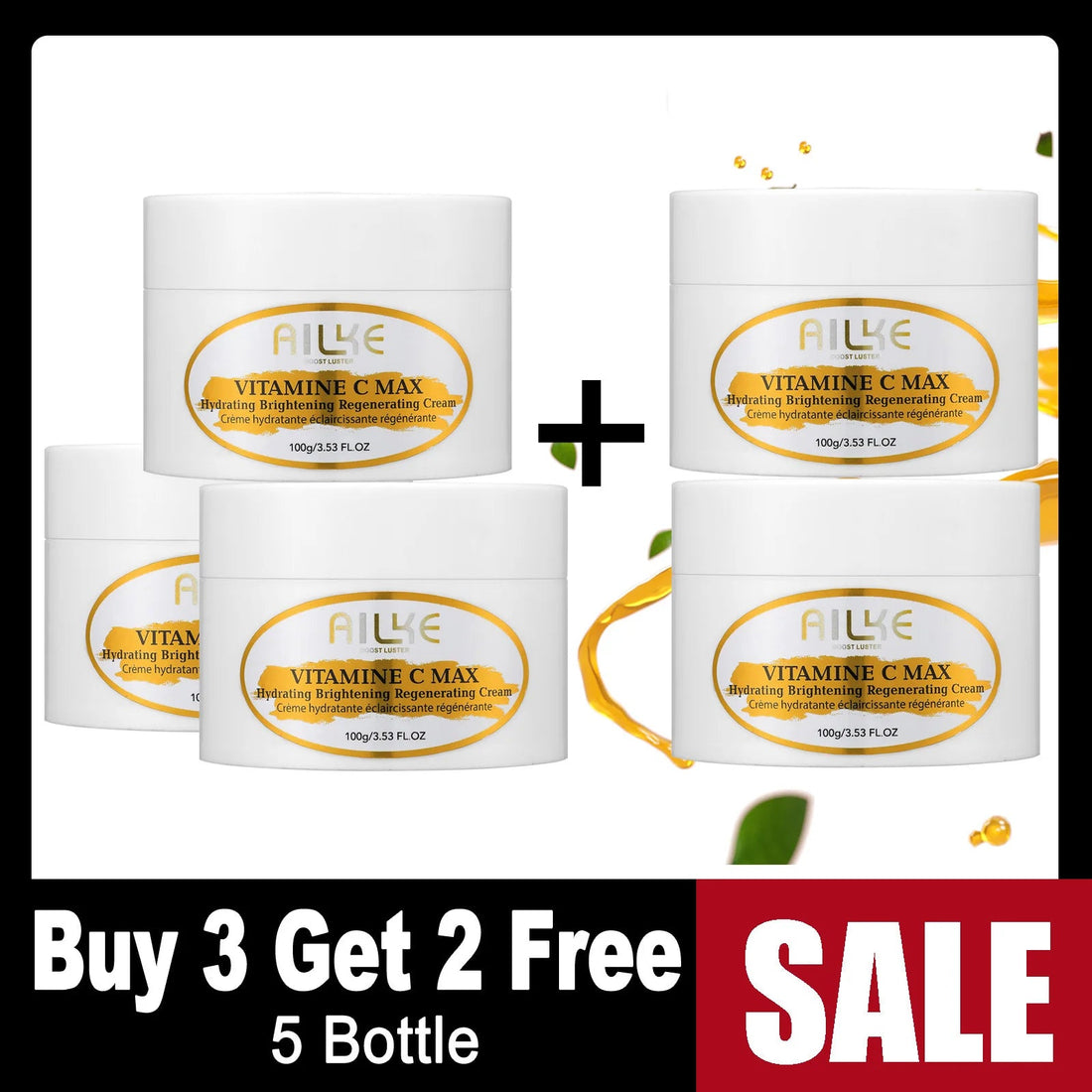 AILKE Vitamin C Skin Care, Even Skin Tone Cream, Regenerae Serum, Radiant Skin, Hydrating, Color Correction, Paraben Free Halalzen