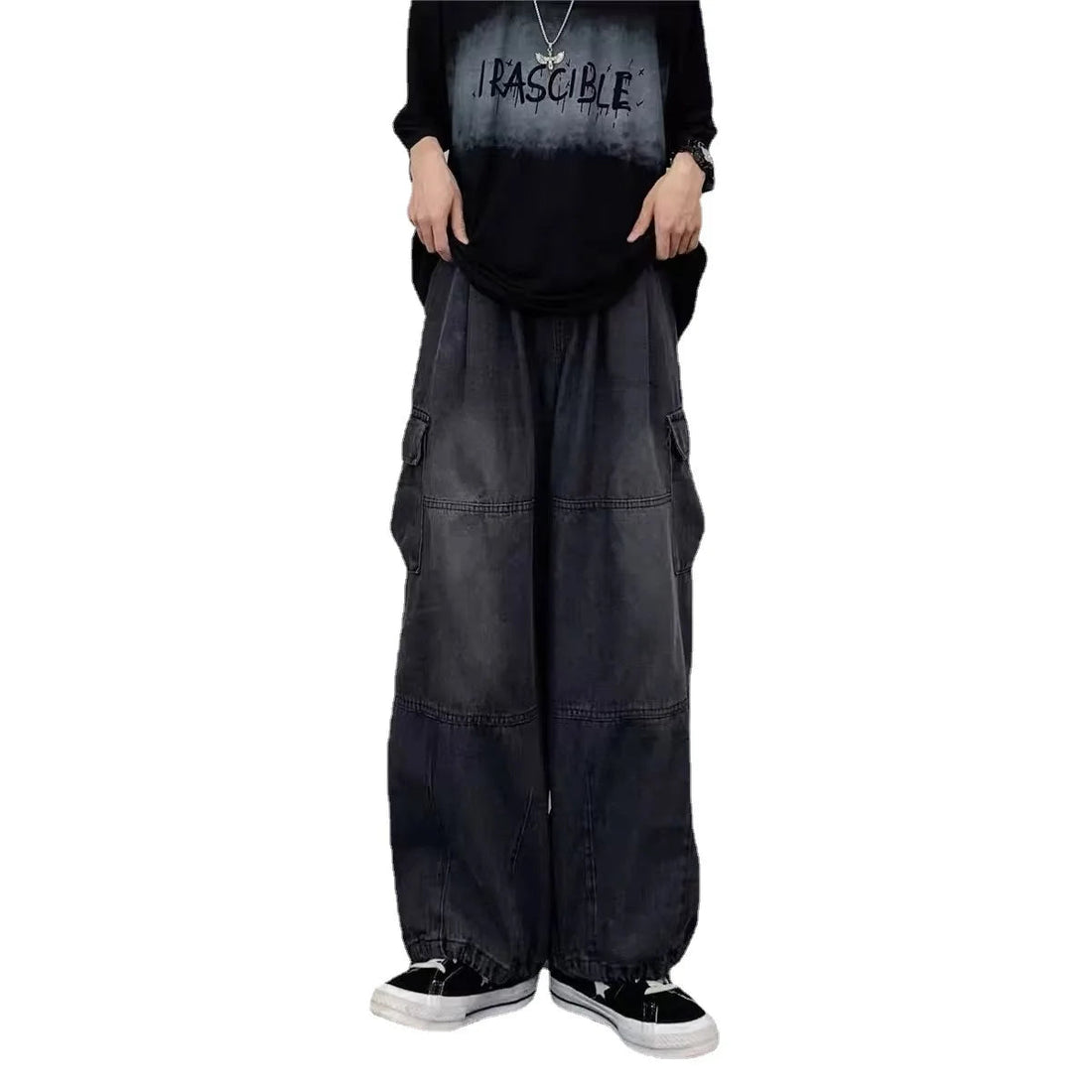 2024 Spring And Autumn Vintage Wide Leg Big Pocket Overalls Men Y2K Neutral Loose Straight Leg Casual High Street Hip Hop Jeans HALALZEN