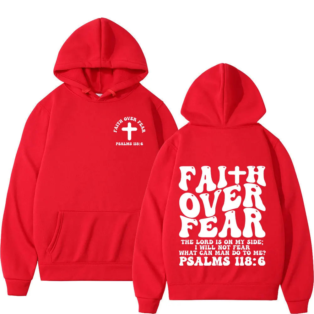 Aesthetic Christian Jesus Faith Over Fear Bible Verse Hoodies Men Women Fashion Harajuku Oversized Sweatshirts Fleece Pullovers