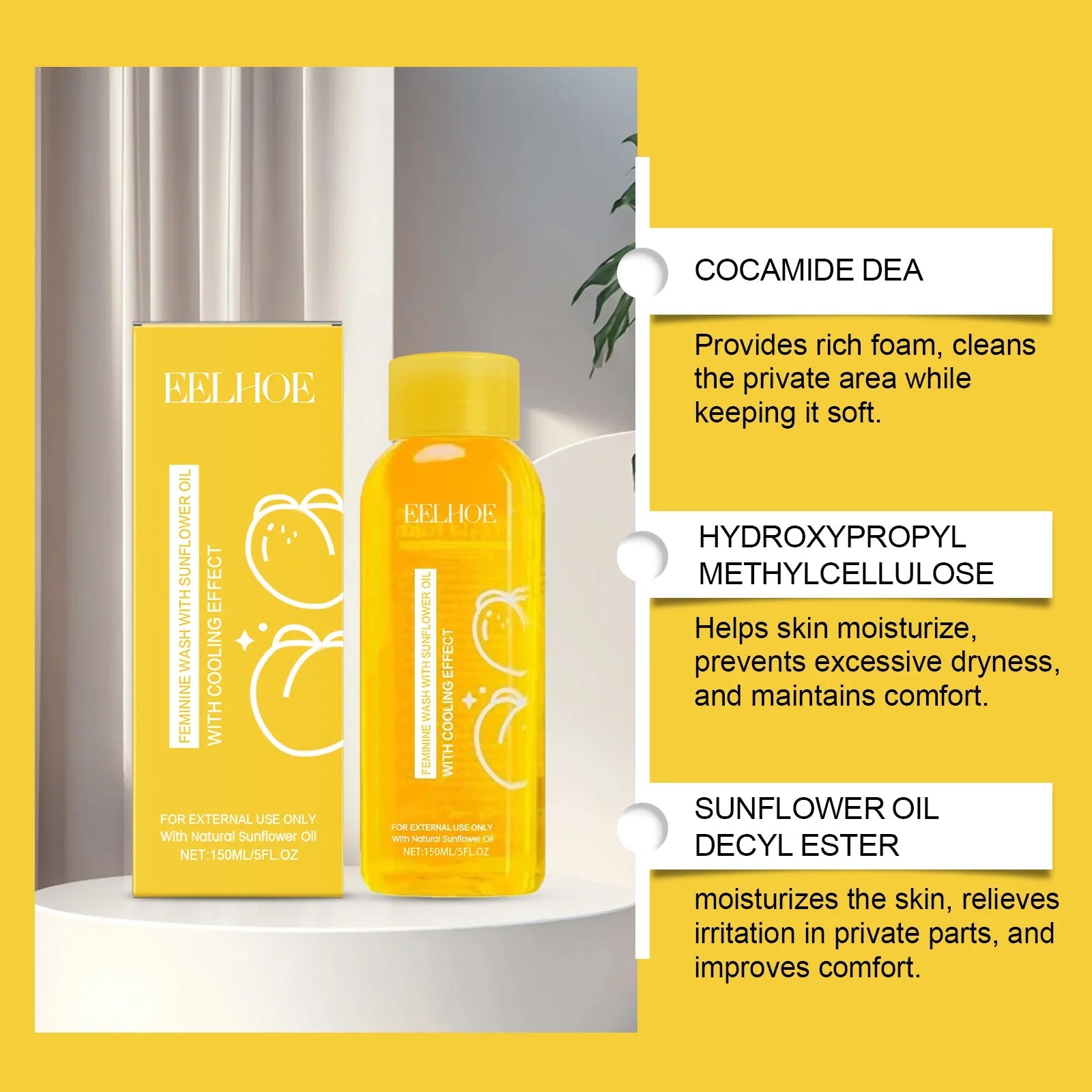 Female Body Wash with Natural Sunflower Oil Private Parts Cleansing Refreshing Oil Long-Lasting Fragrance Anti Itch Shower Gel Halalzen
