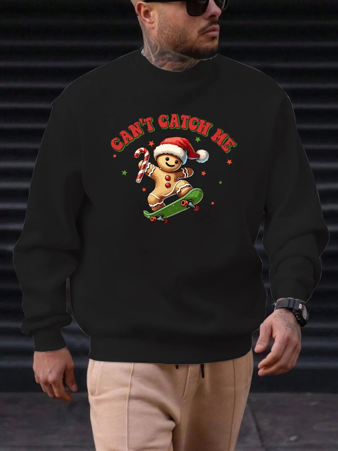 Men's Cotton Crewneck Sweatshirt CAN'T CATCH ME Graphic Print 2025 New Trending Fashion Casual High Quality Top Clothing