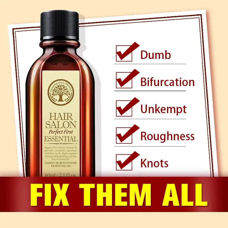 Laikou Argan Hair Oil Essential Oil Natural Anti-hair Loss Prevent Hair Dry Soft Nourishing Frizz Damaged Repair Care 60ml Halalzen